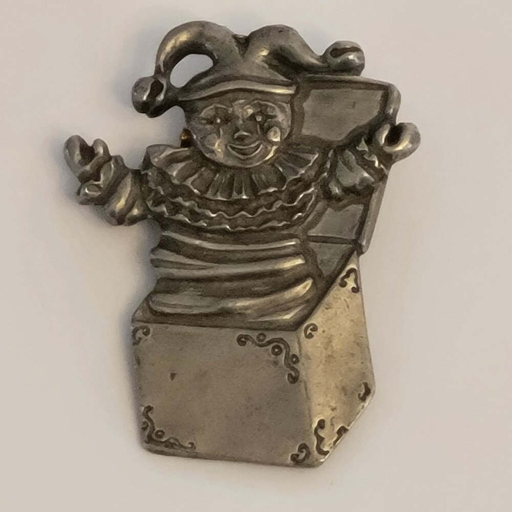 Vintage JJ 1988 Pewter Jack In The Box Clown Brooch Pin